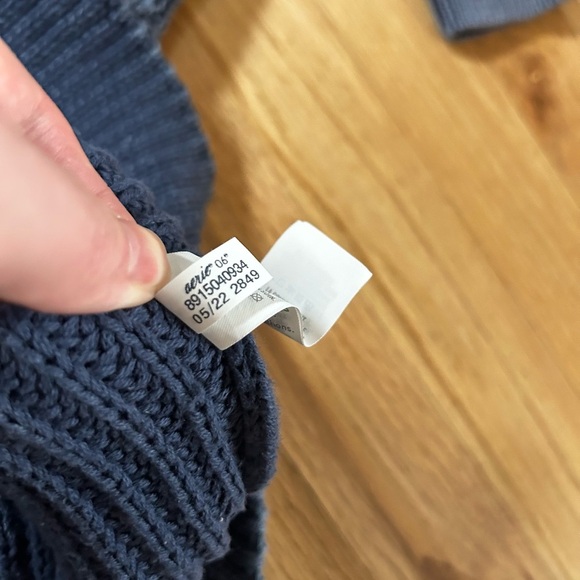 AERIE wide v-neck chunky rib oversized sweater 100% cotton coastal blue size XS - Picture 9 of 11